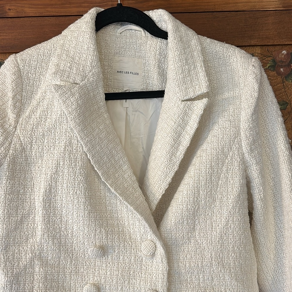 NWOT Anthropologie Avec Les Filles Double Breasted Tweed Crop Blazer - Picture 2 of 6